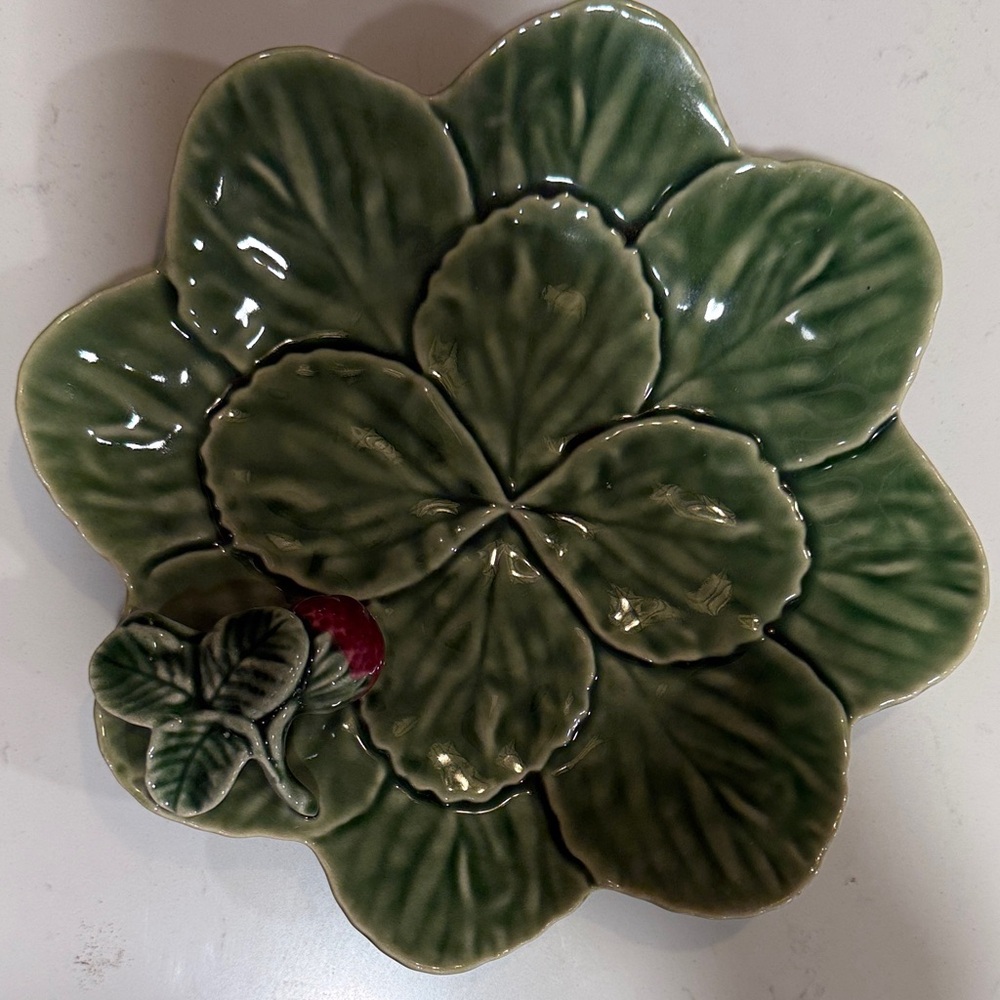 Bordallo Pinheiro Strawberry Leaf Candy Dish